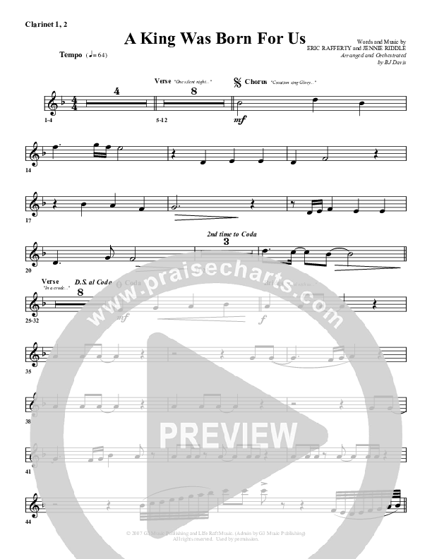 A King Was Born For Us Clarinet (G3 Worship)