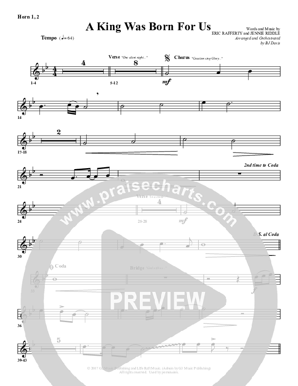 A King Was Born For Us French Horn 1/2 (G3 Worship)