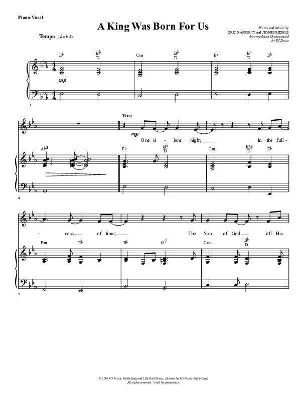 A King Was Born For Us Piano/Vocal (G3 Worship)