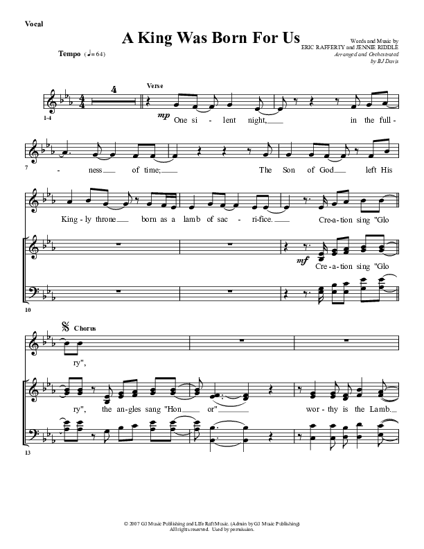 A King Was Born For Us Piano/Vocal (SAT) (G3 Worship)