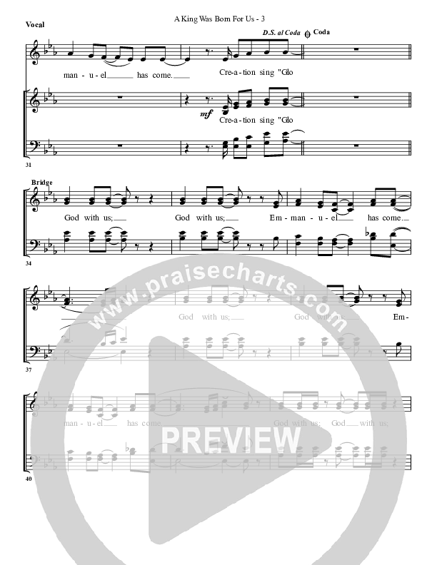 A King Was Born For Us Piano/Vocal (SAT) (G3 Worship)