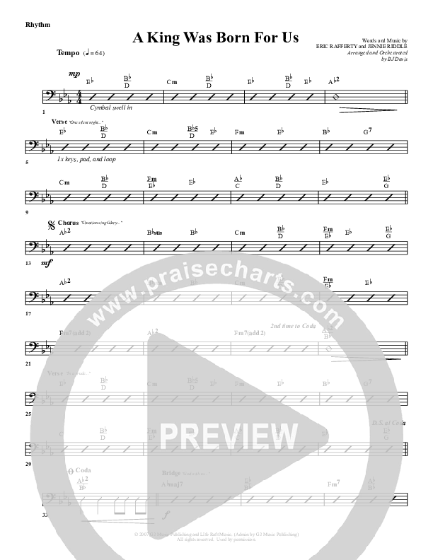 A King Was Born For Us Rhythm Chart (G3 Worship)