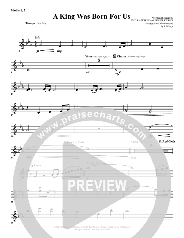 A King Was Born For Us Violin 1/2 (G3 Worship)