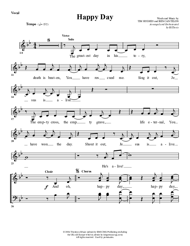 Happy Day Choir Sheet (G3 Worship)