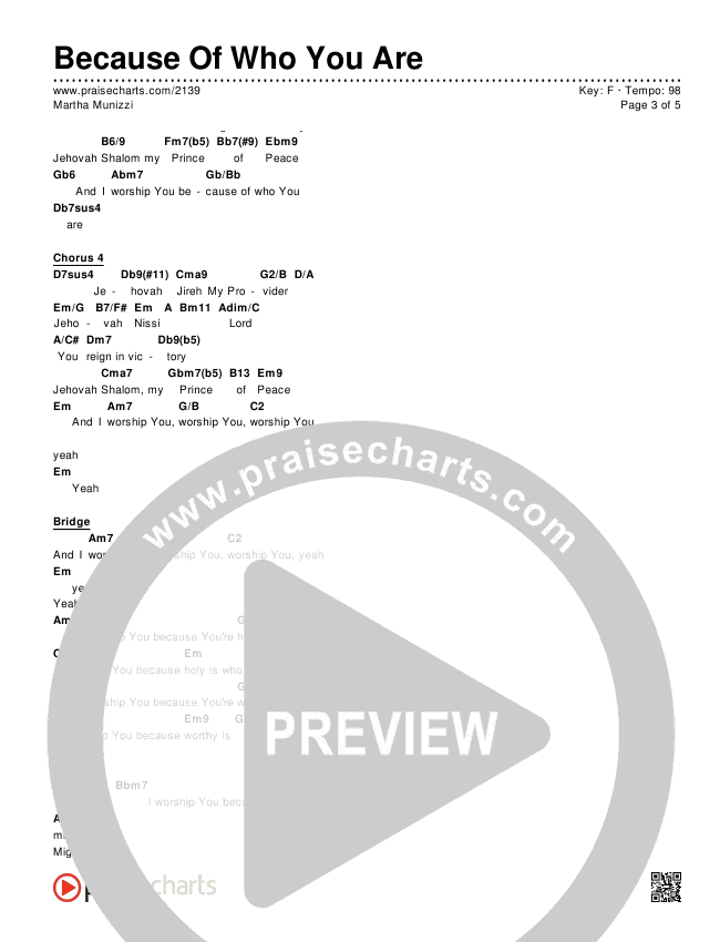 Because Of Who You Are Chords & Lyrics (Martha Munizzi)