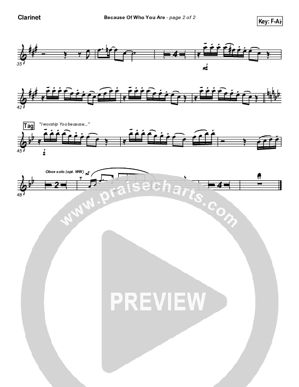 Because Of Who You Are Clarinet (Martha Munizzi)