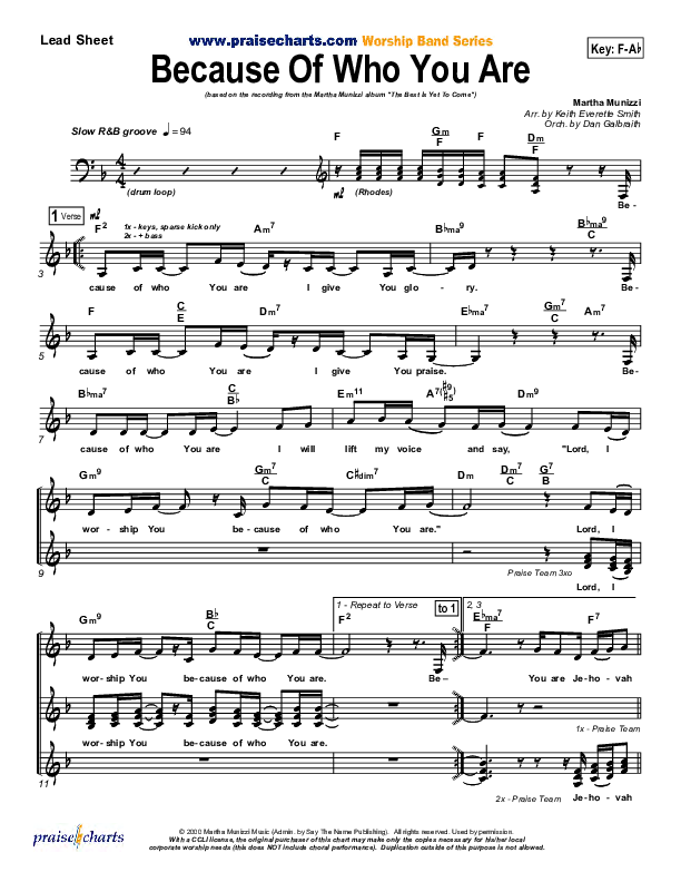 Because Of Who You Are Lead Sheet (SAT) (Martha Munizzi)