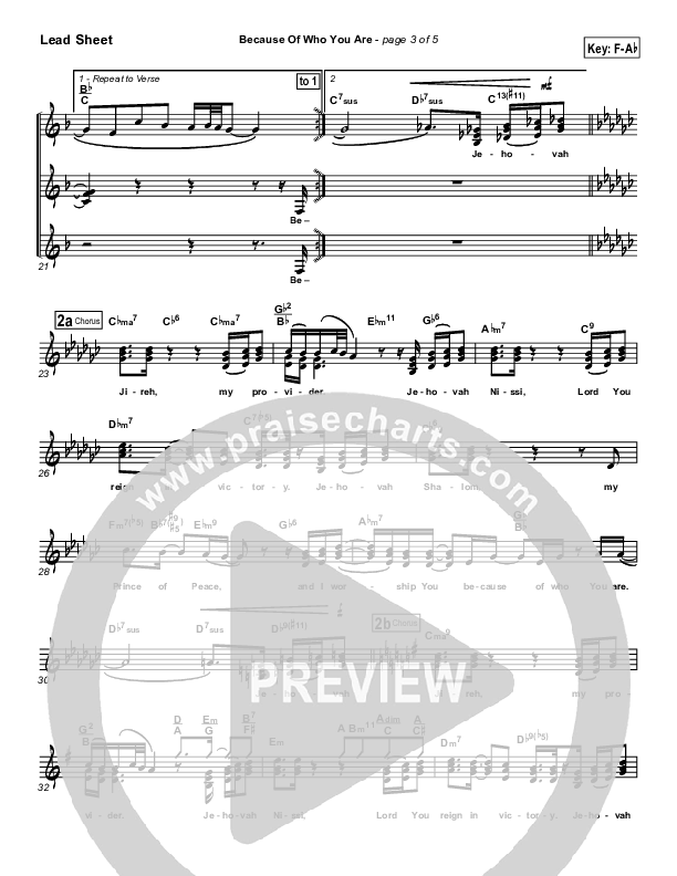 Because Of Who You Are Lead Sheet (SAT) (Martha Munizzi)