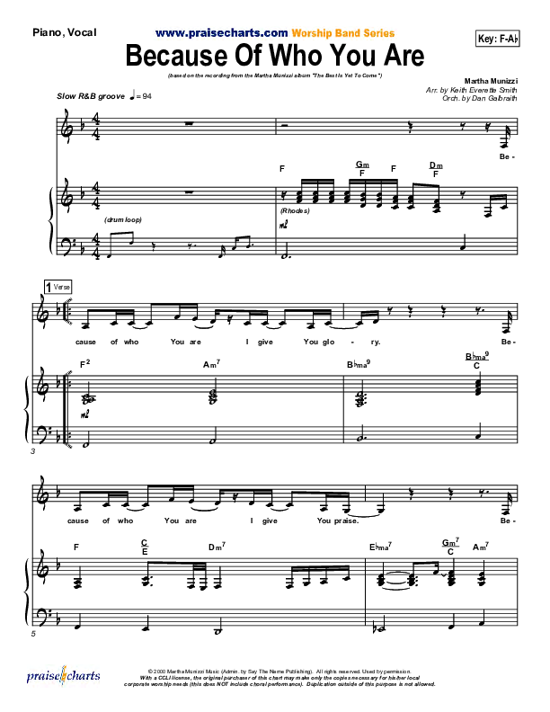 Because Of Who You Are Piano/Vocal (SATB) (Martha Munizzi)