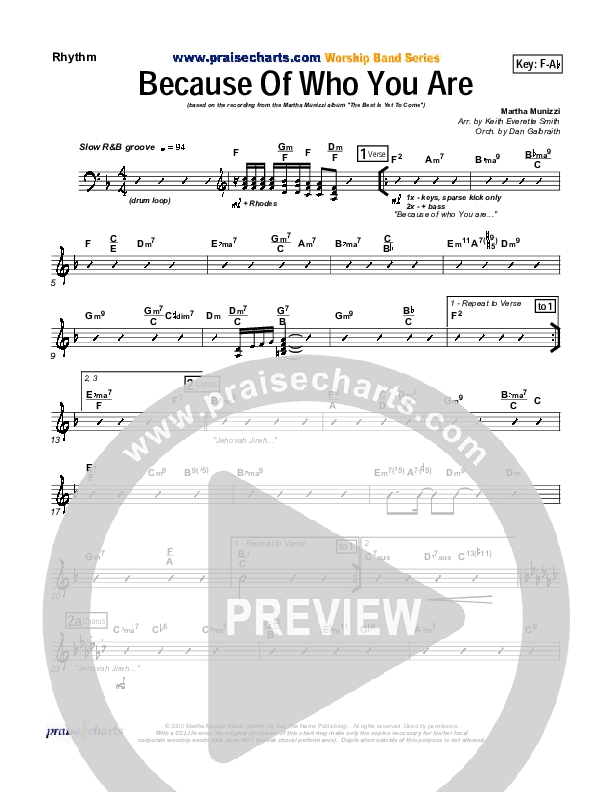 Because Of Who You Are Rhythm Chart (Martha Munizzi)