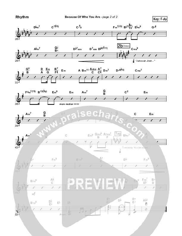 Because Of Who You Are Rhythm Chart (Martha Munizzi)