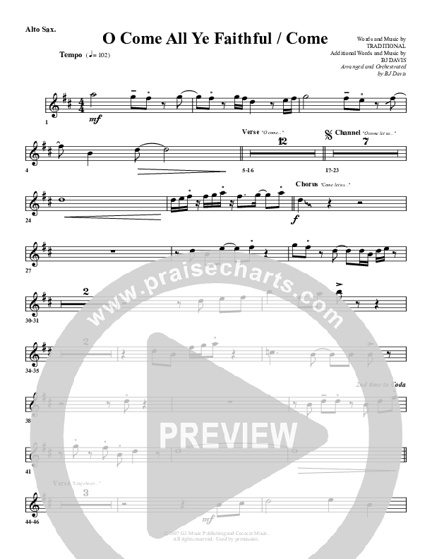 O Come All Ye Faithful Come Alto Sax (G3 Worship)