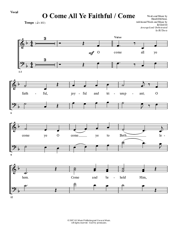 O Come All Ye Faithful Come Lead Sheet (G3 Worship)