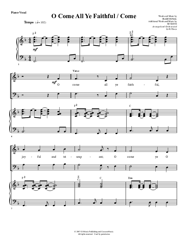 O Come All Ye Faithful Come Piano/Vocal & Lead (G3 Worship)
