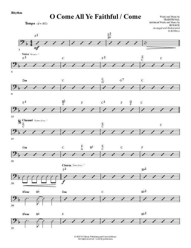O Come All Ye Faithful Come Rhythm Chart (G3 Worship)