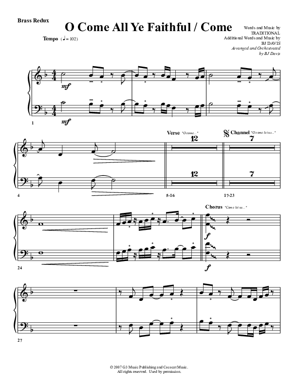 O Come All Ye Faithful Come Synth Brass (G3 Worship)