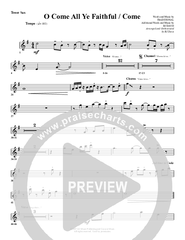 O Come All Ye Faithful Come Tenor Sax 2 (G3 Worship)
