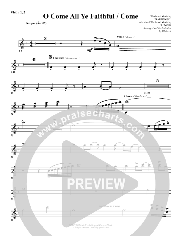 O Come All Ye Faithful Come Violin 1/2 (G3 Worship)
