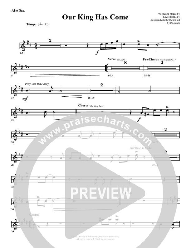 Our King Has Come Alto Sax (G3 Worship)