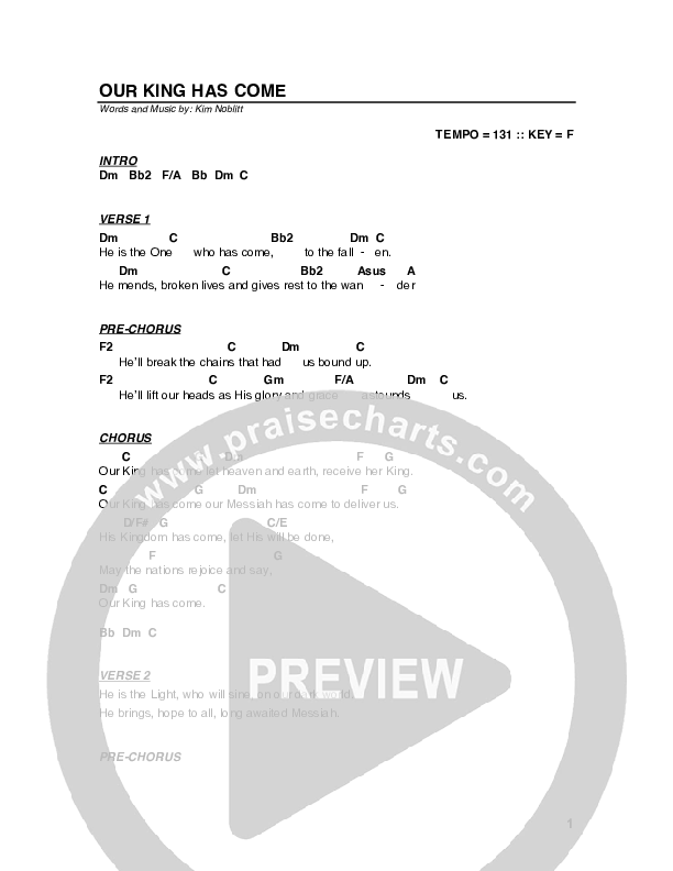 Our King Has Come Chord Chart (G3 Worship)