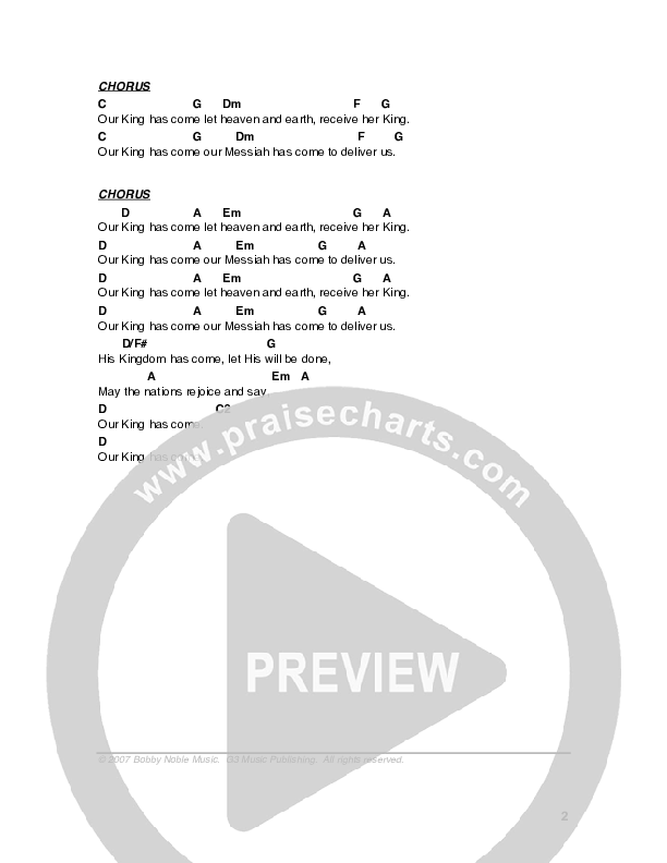 Our King Has Come Chord Chart (G3 Worship)