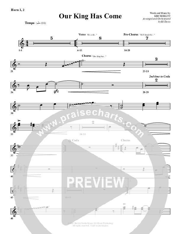 Our King Has Come French Horn 1/2 (G3 Worship)