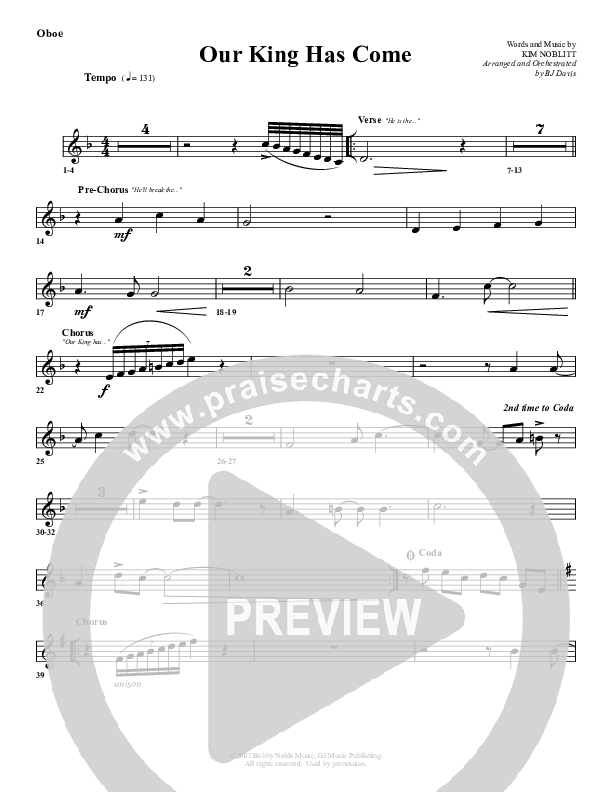 Our King Has Come Oboe (G3 Worship)