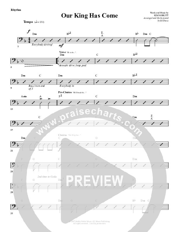 Our King Has Come Rhythm Chart (G3 Worship)