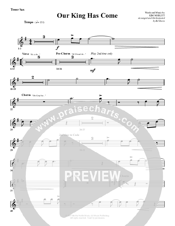 Our King Has Come Tenor Sax 2 (G3 Worship)