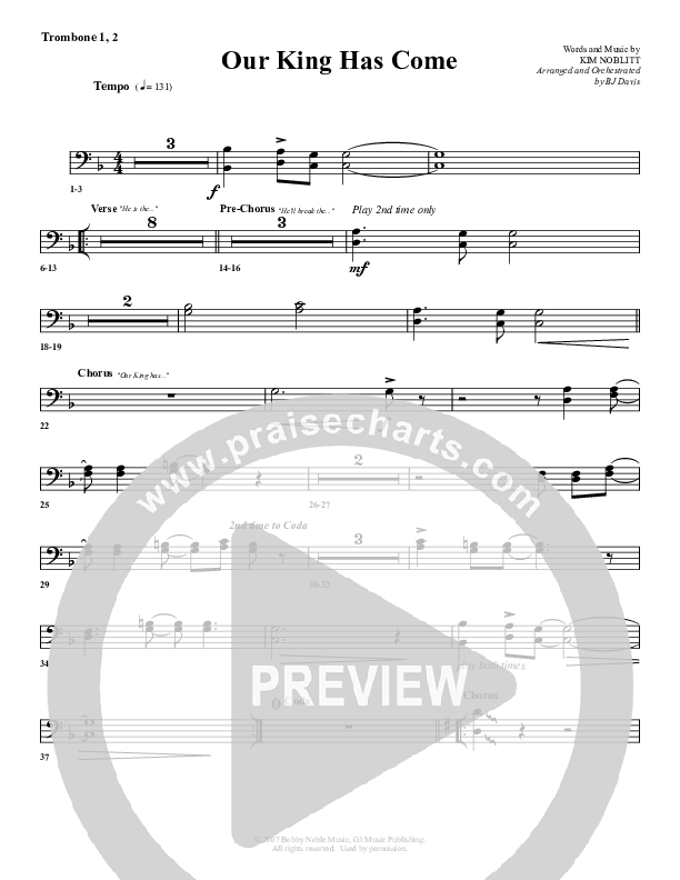 Our King Has Come Trombone 1/2 (G3 Worship)