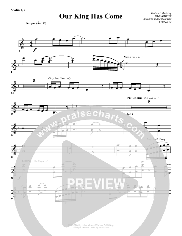 Our King Has Come Violin 1/2 (G3 Worship)