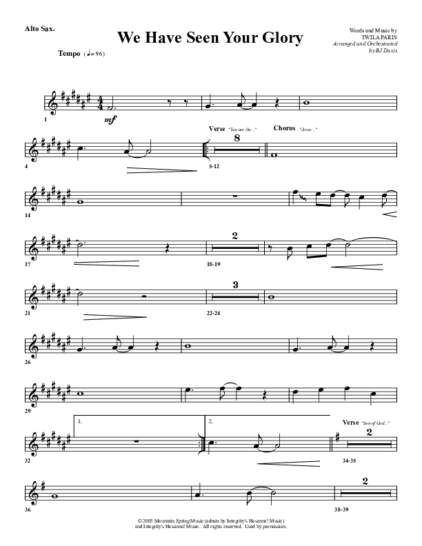 We Have Seen Your Glory Alto Sax (G3 Worship)