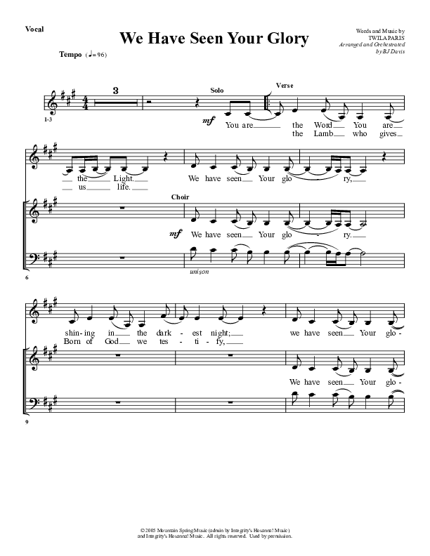 We Have Seen Your Glory Choir Sheet (G3 Worship)