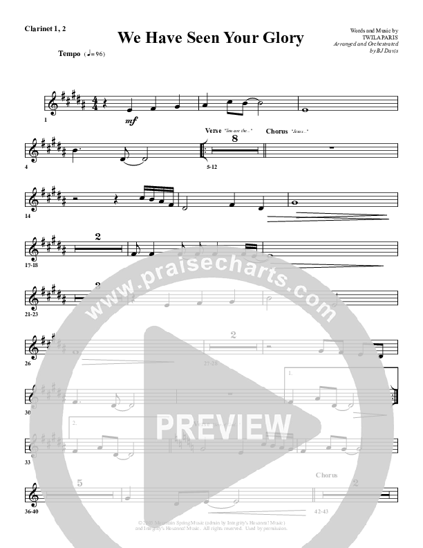 We Have Seen Your Glory Clarinet 1/2 (G3 Worship)