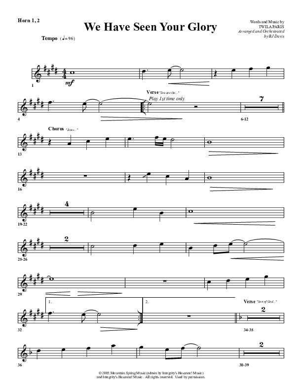 We Have Seen Your Glory French Horn 1/2 (G3 Worship)