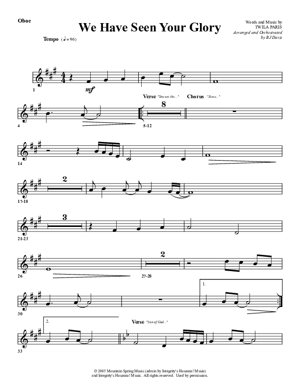 We Have Seen Your Glory Oboe (G3 Worship)