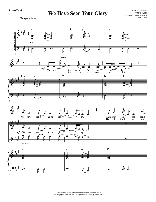 We Have Seen Your Glory Piano/Vocal (G3 Worship)