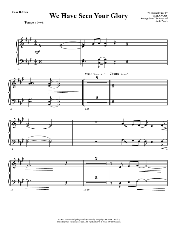 We Have Seen Your Glory Synth Brass (G3 Worship)