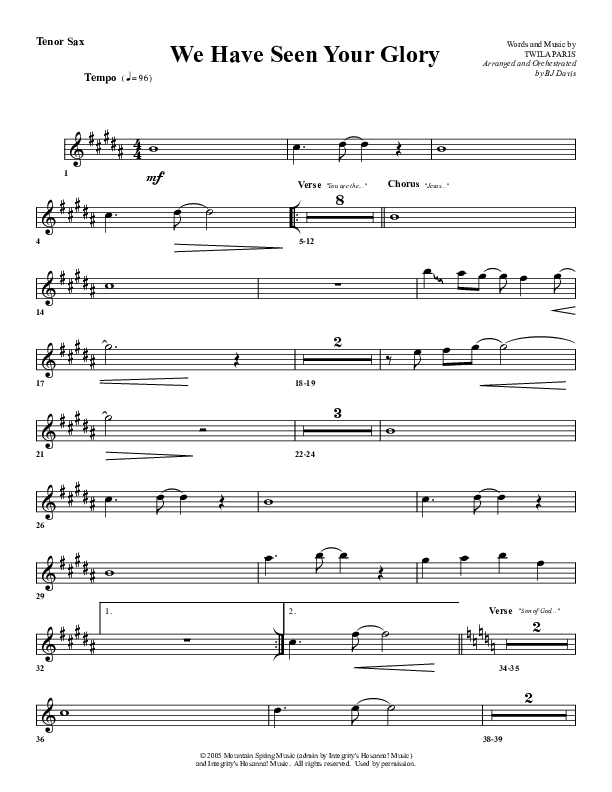 We Have Seen Your Glory Tenor Sax 2 (G3 Worship)