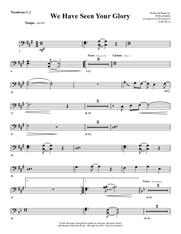 We Have Seen Your Glory Trombone 1/2 (G3 Worship)
