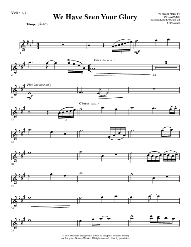 We Have Seen Your Glory Violin 1/2 (G3 Worship)