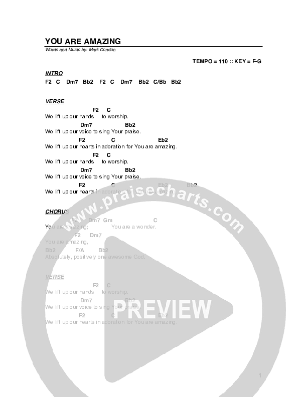 You Are Amazing Chord Chart (G3 Worship)