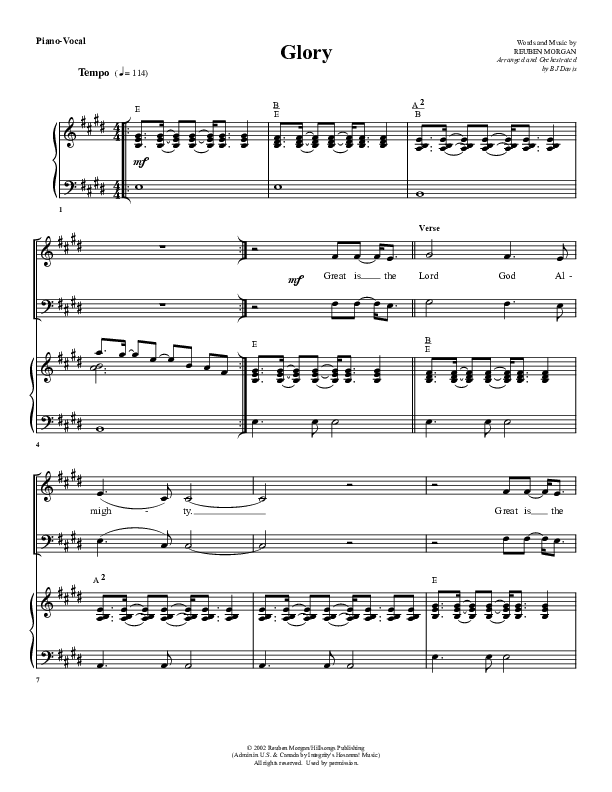 Glory Piano/Vocal (G3 Worship)
