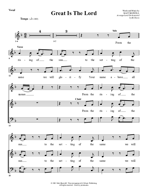 Great Is The Lord Choir Sheet (G3 Worship)