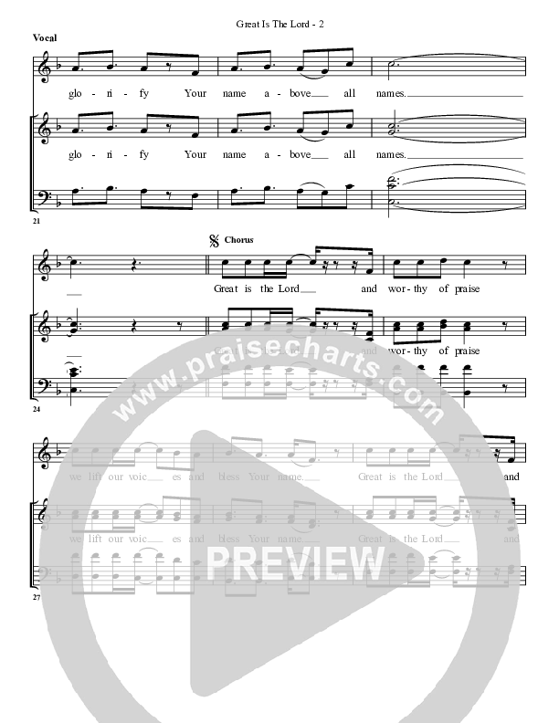 Great Is The Lord Choir Sheet (G3 Worship)