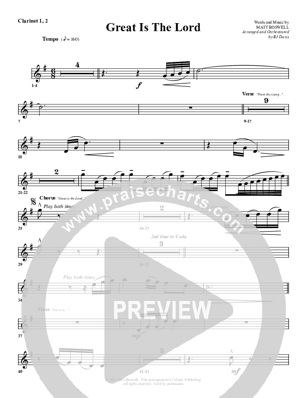 Great Is The Lord Clarinet 1/2 (G3 Worship)