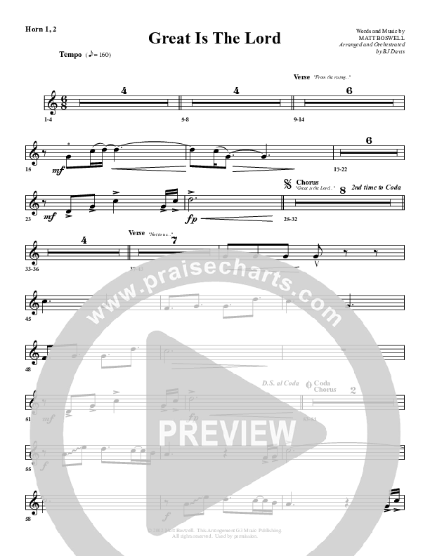 Great Is The Lord French Horn 1/2 (G3 Worship)