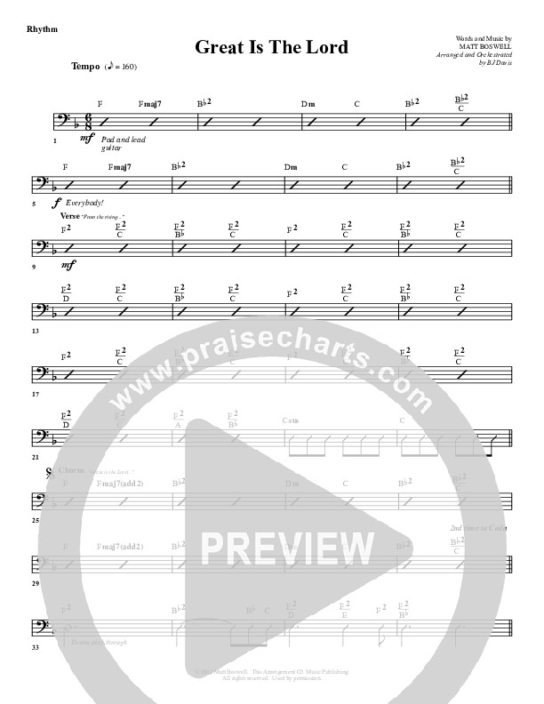 Great Is The Lord Rhythm Chart (G3 Worship)
