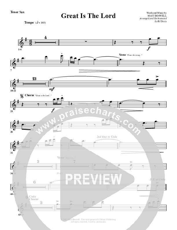 Great Is The Lord Tenor Sax 2 (G3 Worship)