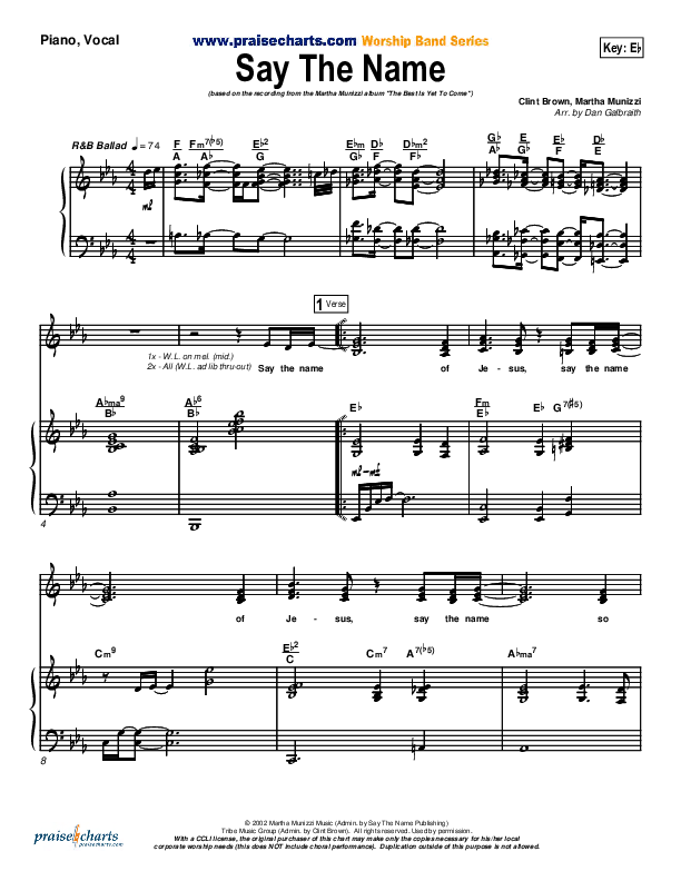 Say The Name Piano/Vocal Pack (Martha Munizzi)